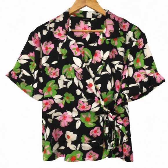 Who What Wear Tops - Who What Wear Floral Wrap Tie Blouse Top Black Pink Green | XXL